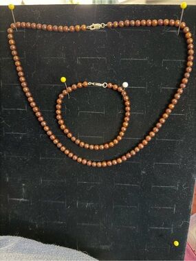 Copper Bronze Freshwater Pearl Set Hand-Knotted 18.5” Necklace & Bracelet 5-6mm